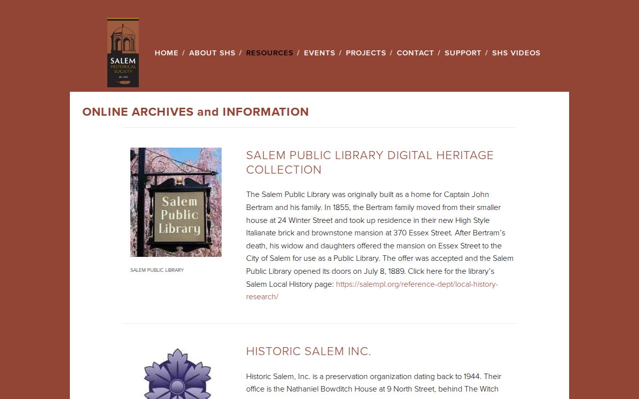Essex County city directory companion resources at Salem Historical Society