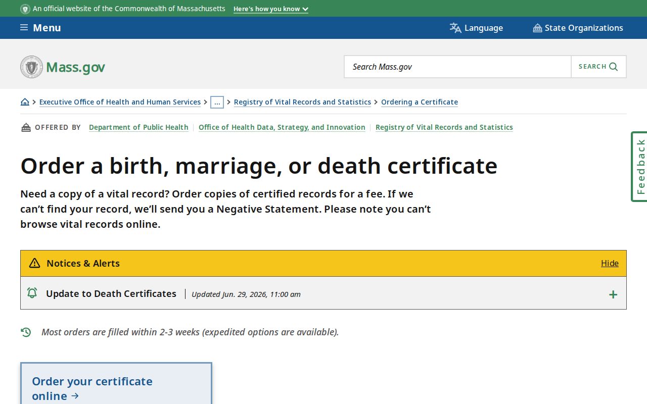 Essex County residents directory Massachusetts vital records order options