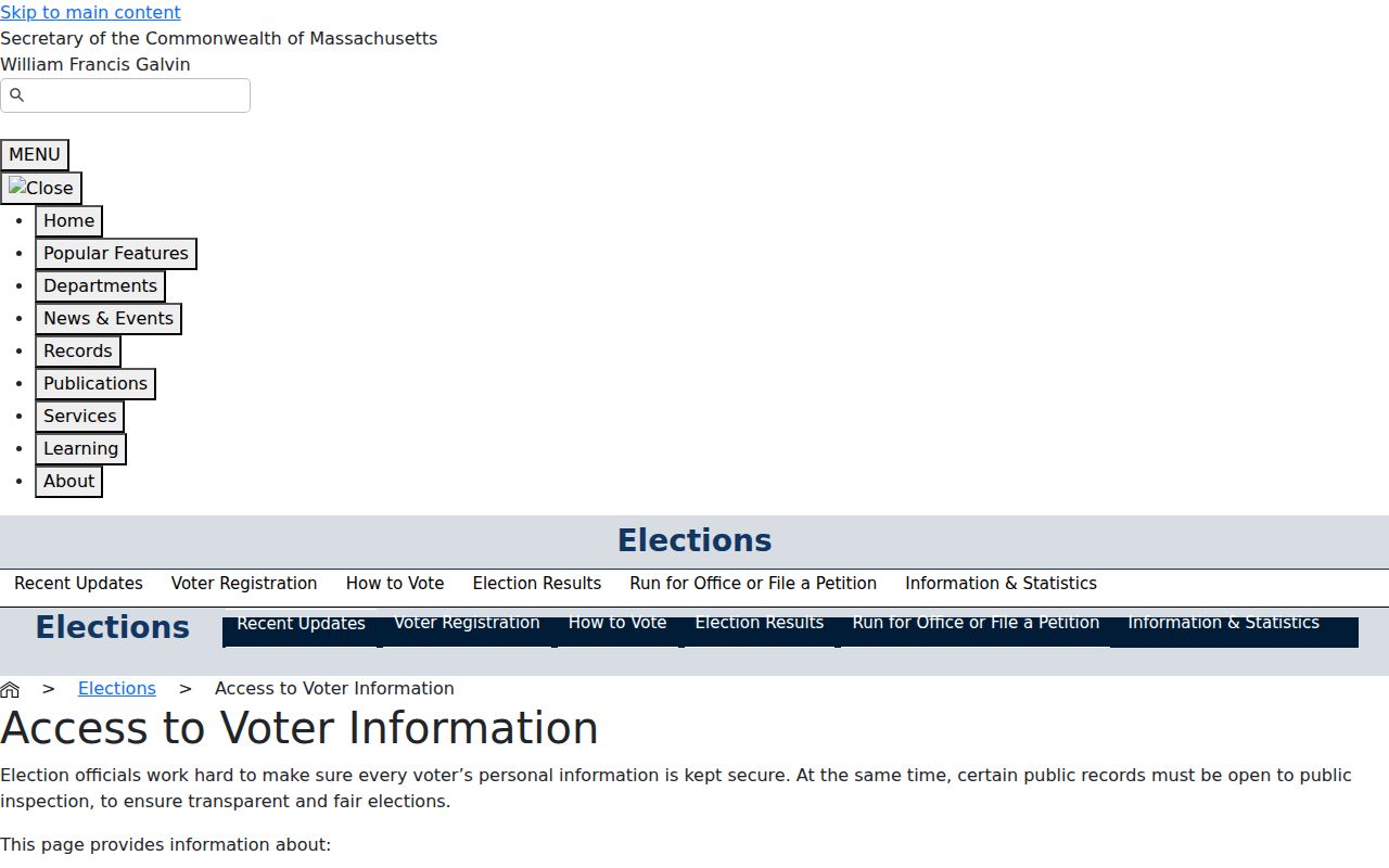 Essex County residents directory Massachusetts voter public-record fields guidance
