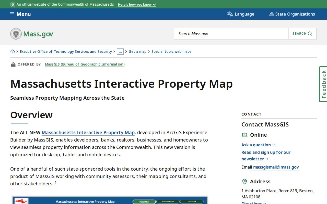 Essex County residents directory MassGIS property map search screen