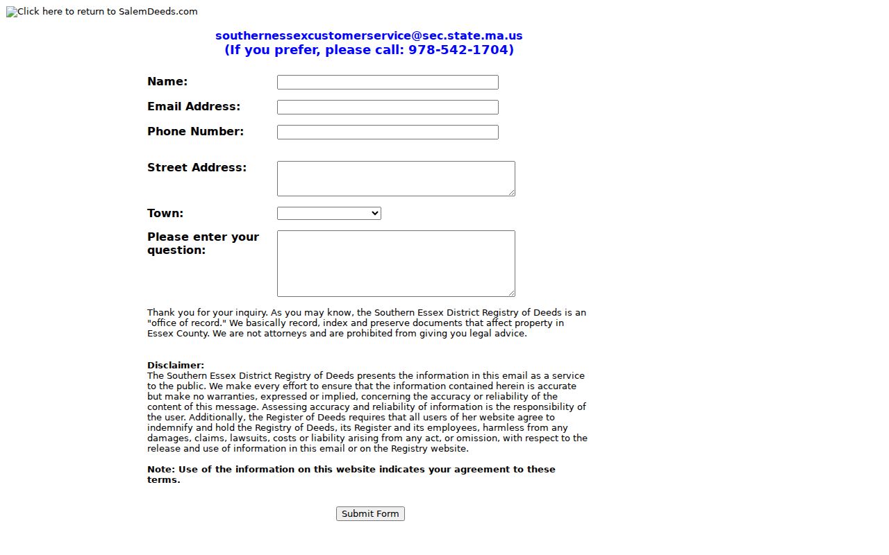 Essex County residents directory Southern Essex Registry property alert form