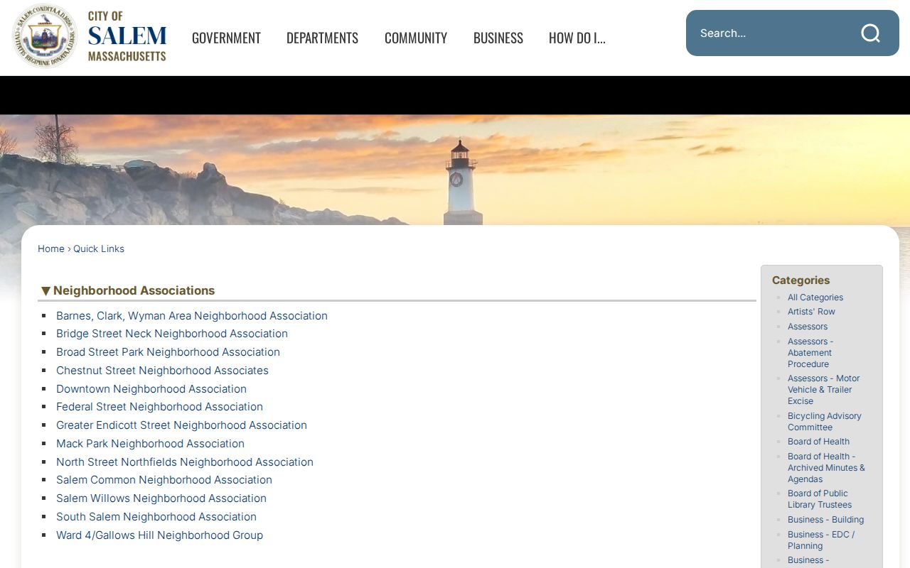 Essex County neighbors resource showing Salem neighborhood associations