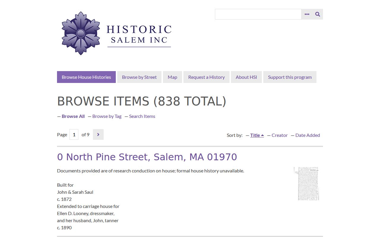 Essex County previous residents research showing Historic Salem house-history collection