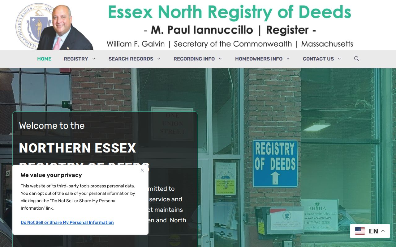 Essex County street directory view of the Northern Essex Registry portal