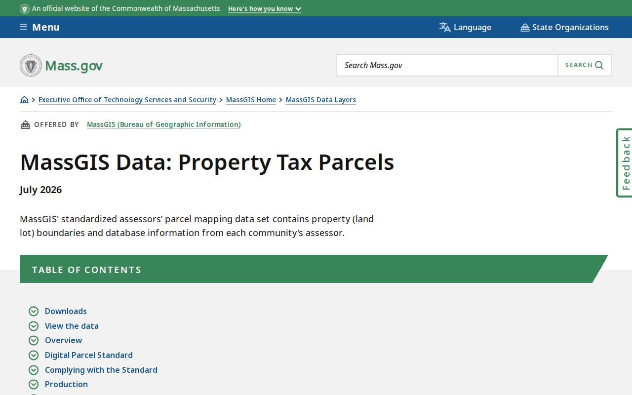 Essex County ZIP code reference showing MassGIS property tax parcel fields